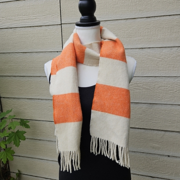 J. Crew lambswool scarf orange and cream striped - Picture 1 of 3